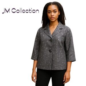 JM Collection Gray Metallic Floral Evening Jacket‎ NWT Size 10